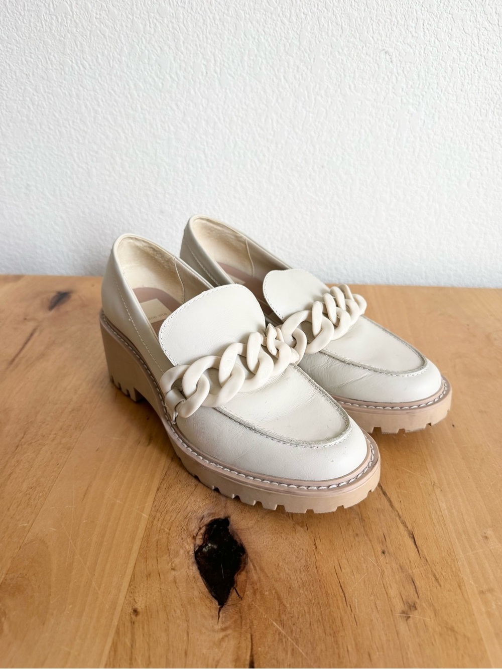 Dolce Vita Chunky Chain Loafer Heels in cream
